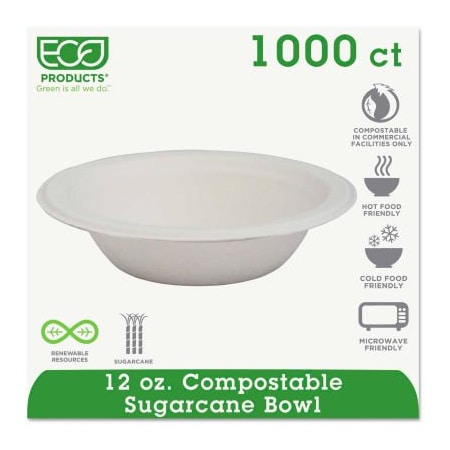 Eco-Products Eco-Products EPBL12 Sugarcane Bowls, 12 oz., Natural White, 1000/Carton EPBL12